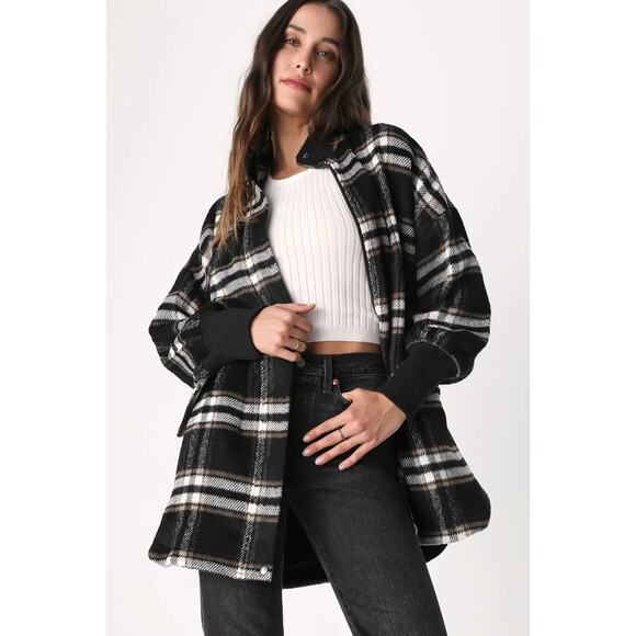Steve Madden Plaid Times Black Multi Plaid Coat/Shacket Size XL - Picture 4 of 10